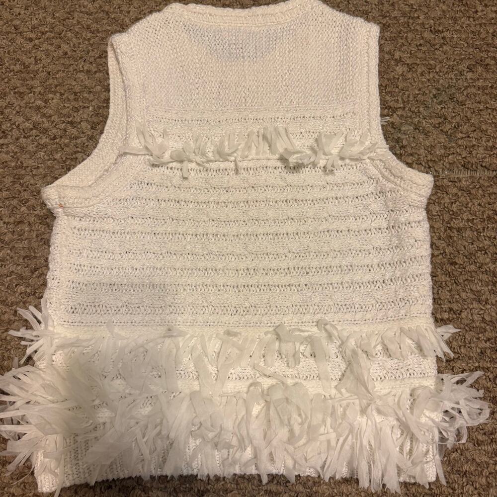 Club Monaco | Bohemian Mixed Material Chic Chunky Knit Fringe Tank Top Size M - Picture 3 of 7